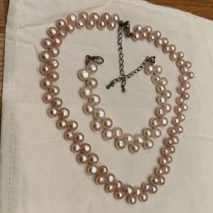 Elegant Pink Artificial Pearl Necklace and Bracelet Set
